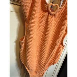 Zara Girls Crinkle Textured Cutout Side One-Piece Swimsuit Orange Size 11-12